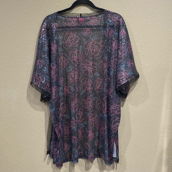 Betsey Johnson Sequin Short Sleeve Kimono Floral Open Front Shawl Multicolor OS - Picture 3 of 10